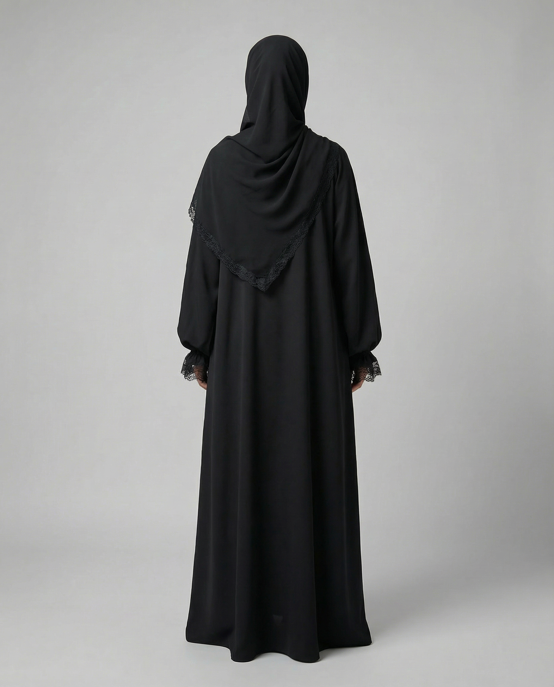 Dantel Detaylı Siyah Abaya