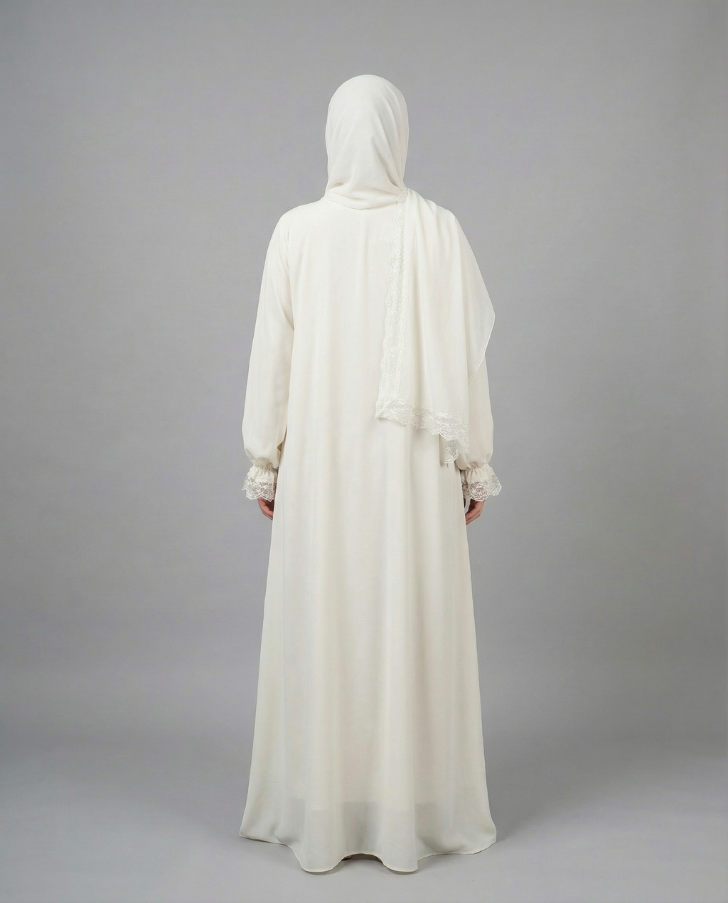 Dantel Detaylı Beyaz Abaya