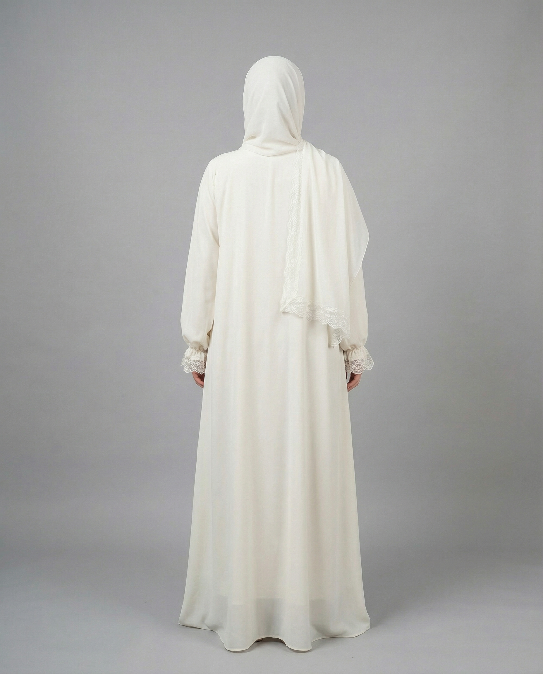 Dantel Detaylı Beyaz Abaya