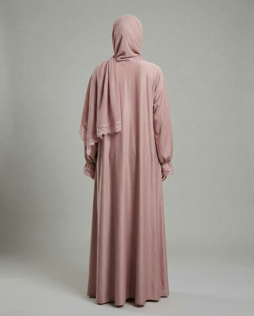 Dantel Detaylı Pembe Abaya