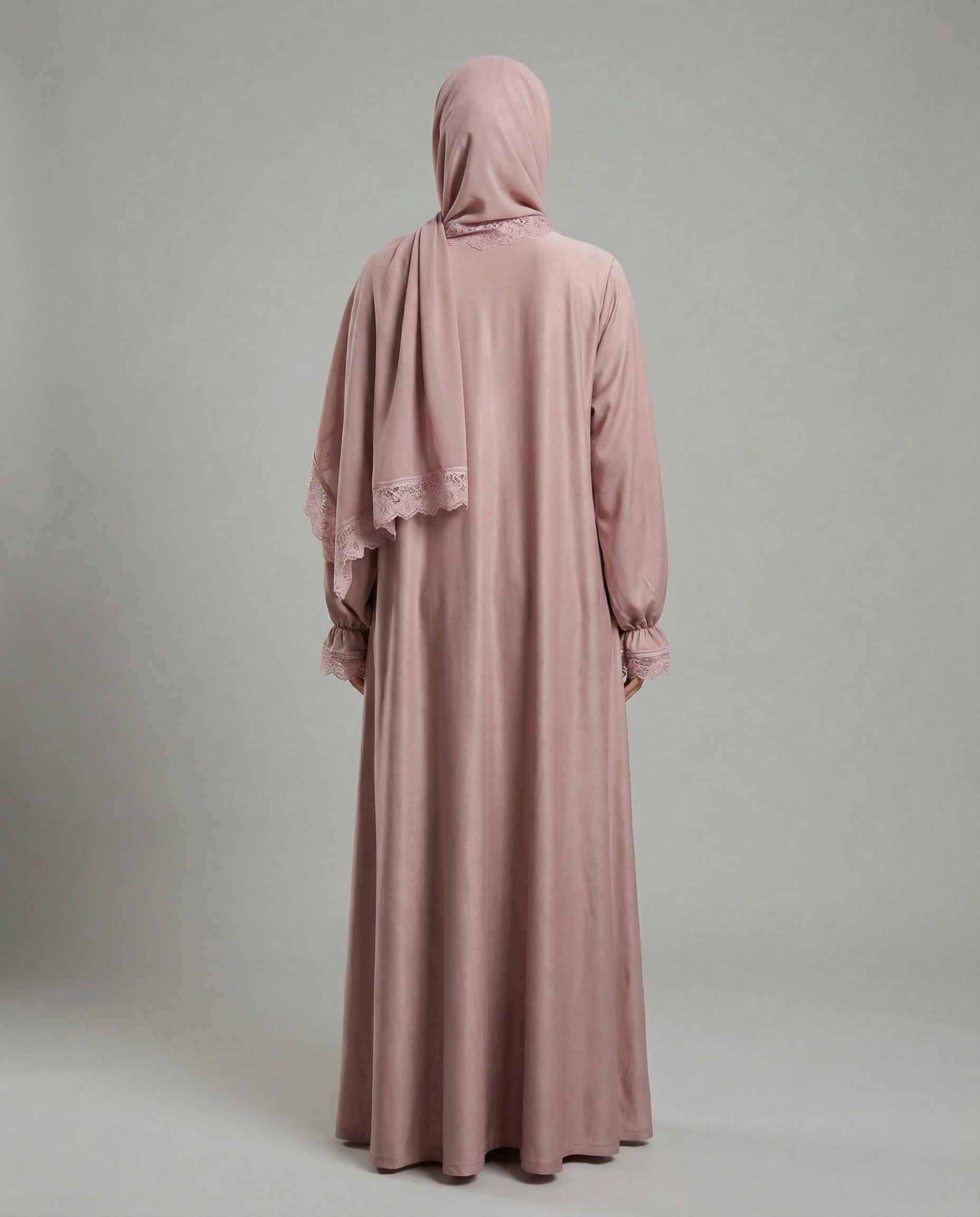 Dantel Detaylı Pembe Abaya