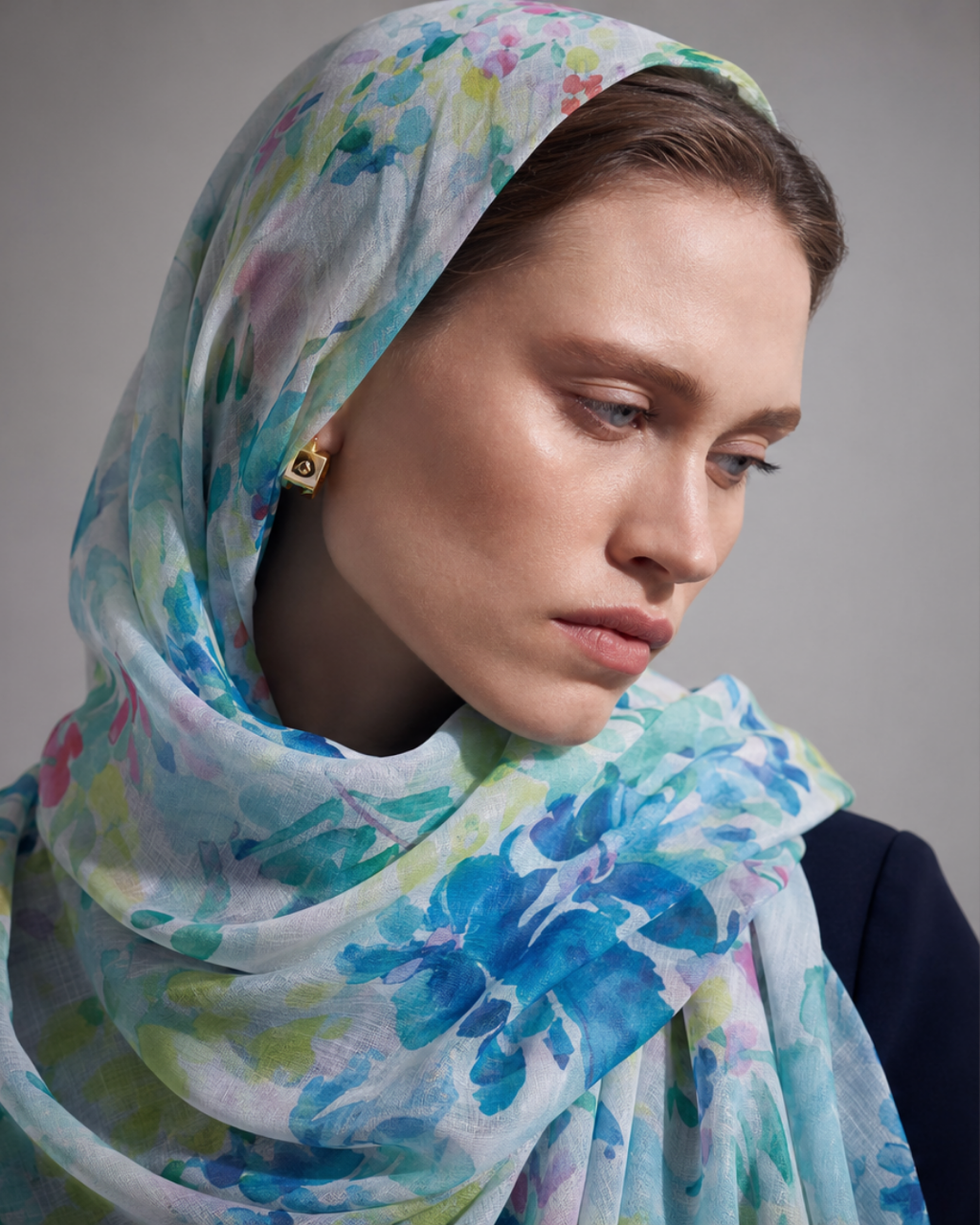 Pastel Floral Desenli Yün Pamuk Şal