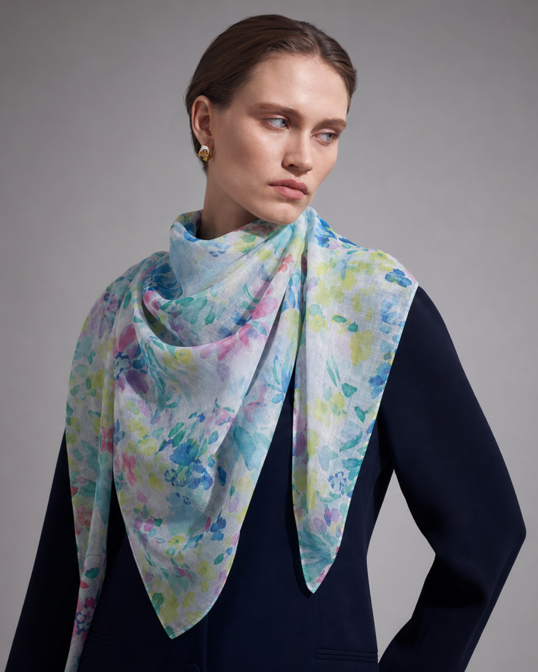 Pastel Floral Desenli Yün Pamuk Şal
