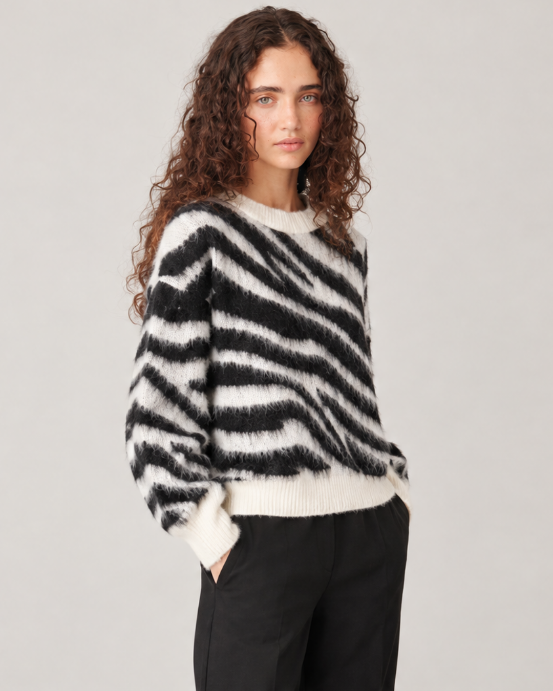 Zebra Desenli Bisiklet Yaka Triko Kazak