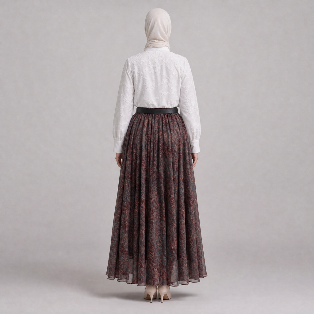 Desenli Tül Katmanlı Bordo Etek