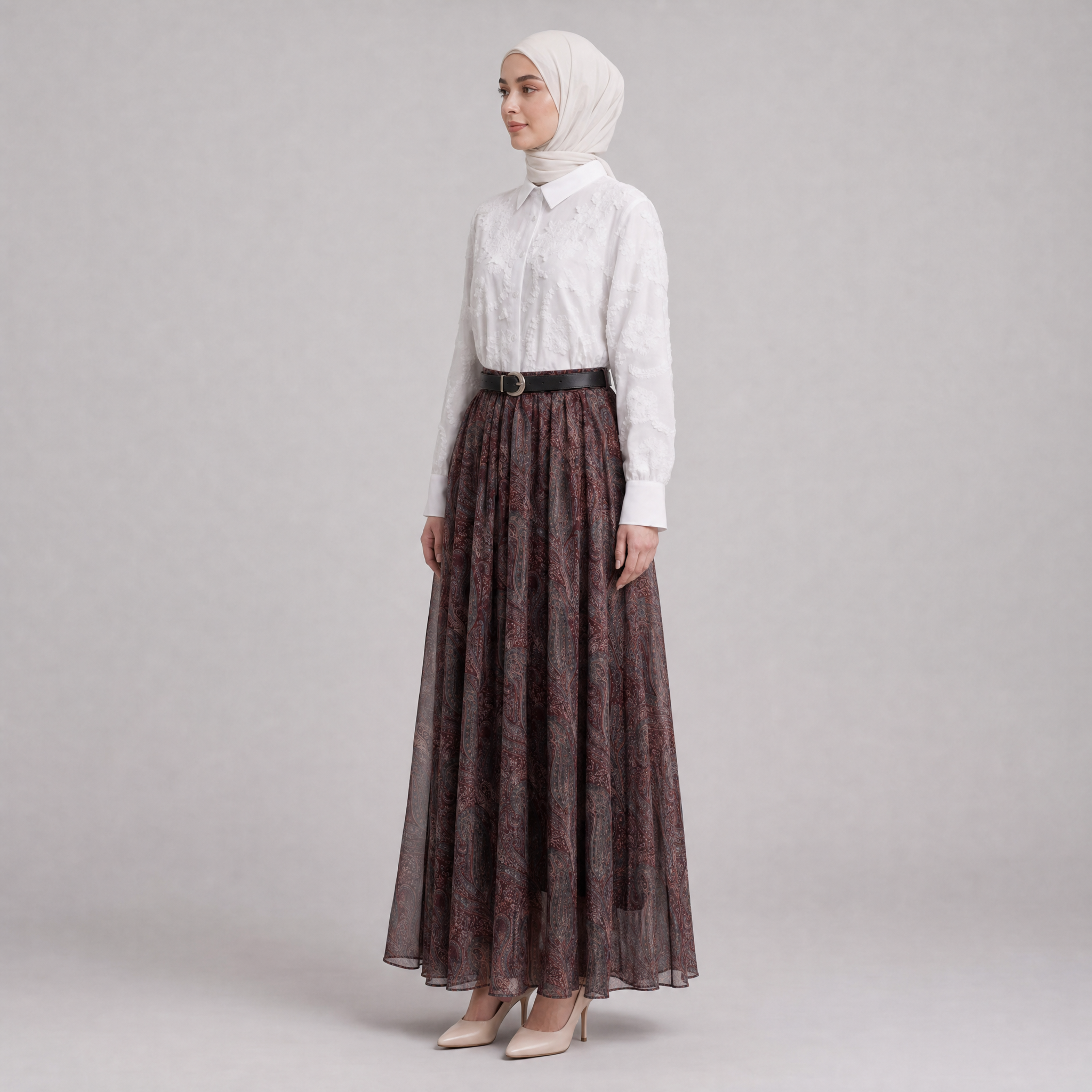 Desenli Tül Katmanlı Bordo Etek