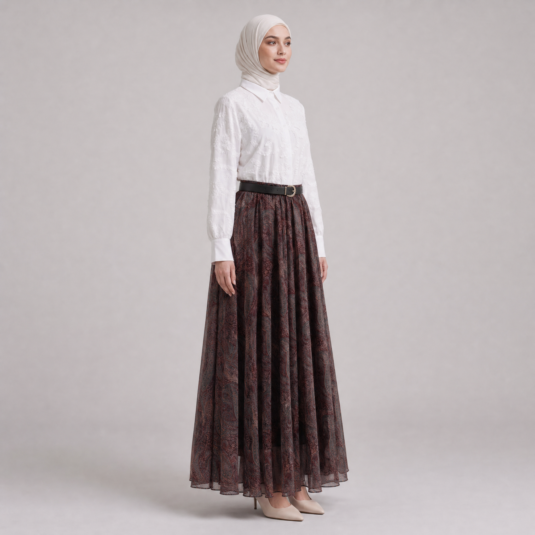 Desenli Tül Katmanlı Bordo Etek