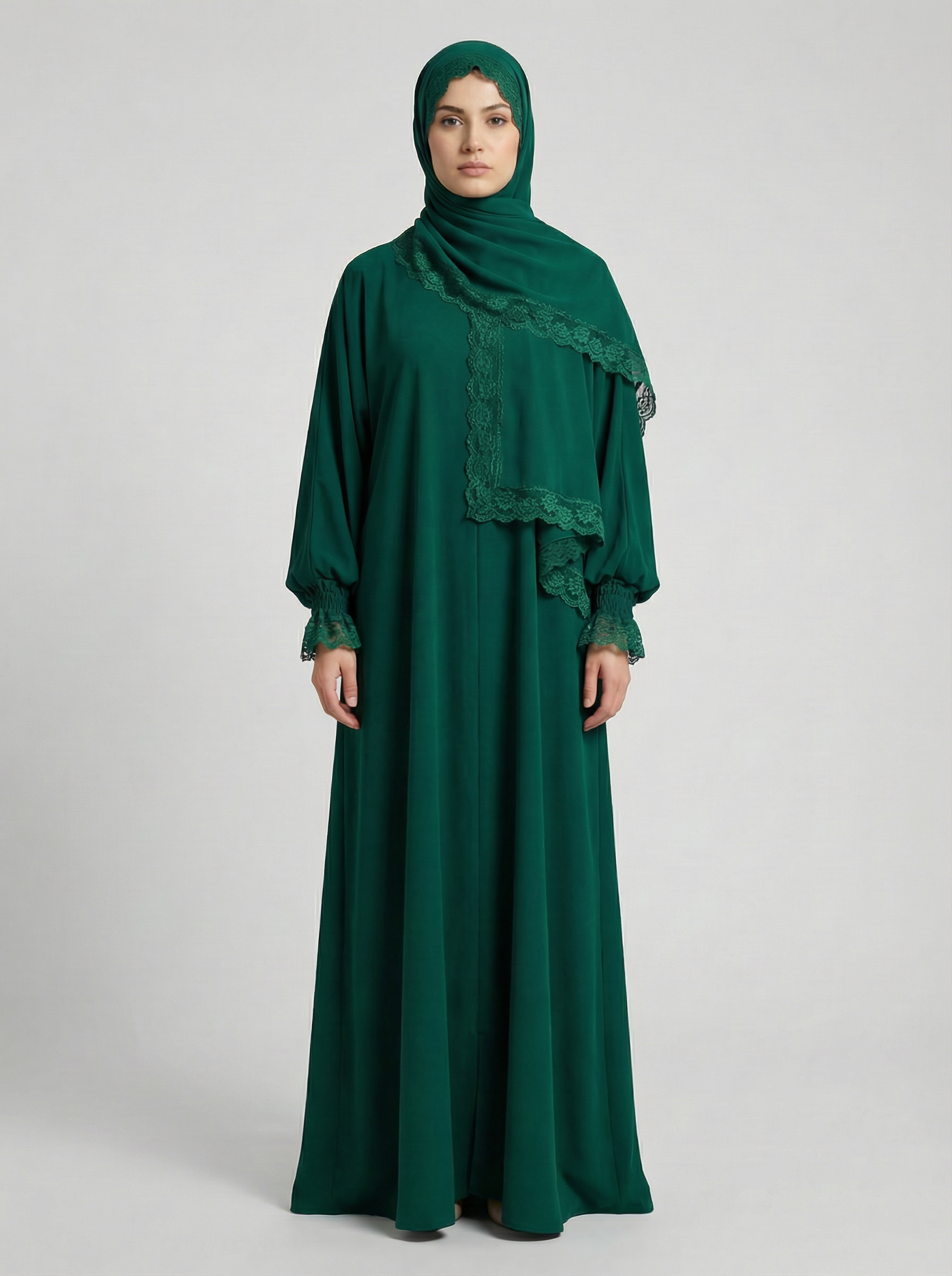 Dantel Detaylı Zümrüt Abaya